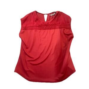 Daisy Fuentes Red Sleeveless Blouse XL Lace Trim Detail Stretch Top